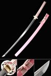 Handmade Japanese Katana Sword T10 Folded Clay Tempered Steel With Pink Scabbard
