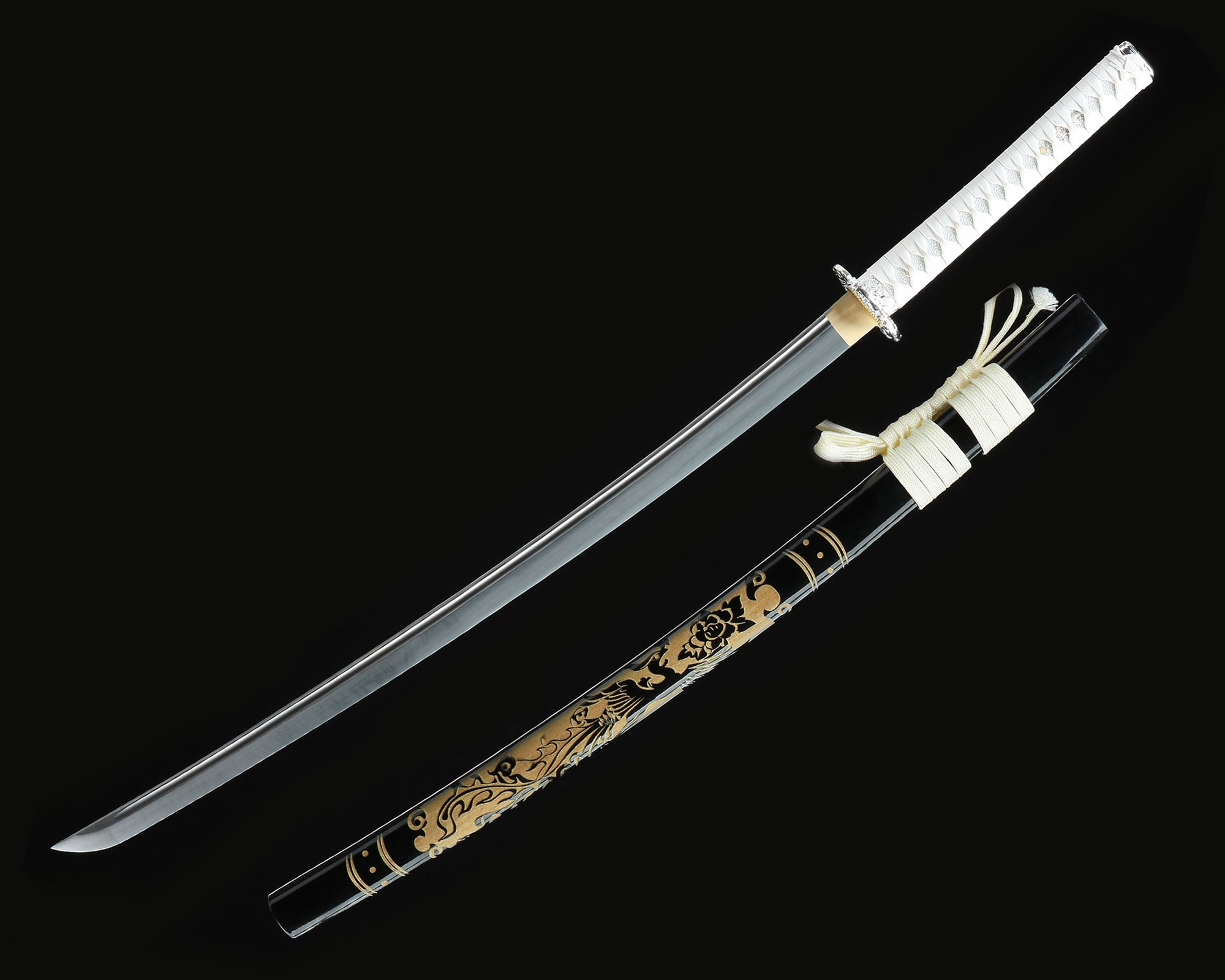 Black And White Katana | Handmade Japanese Katana Samurai Sword With White  Handle And Black Scabbard - TrueKatana