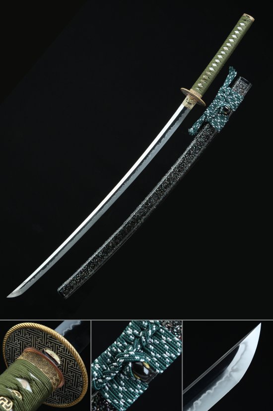 Geometric Tsuba T10 Carbon Steel Katana, Real Hamon, Full Tang & Hand Forged