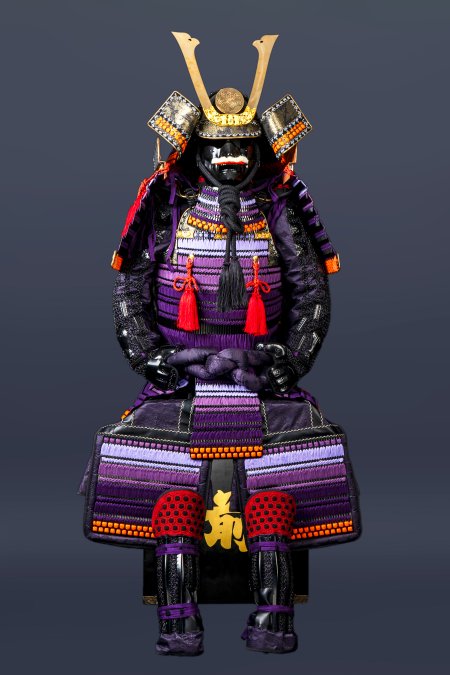 Handmade Oda Clan Kachi Black And Purple Japanese Samurai Armor, Life Size Yoroi