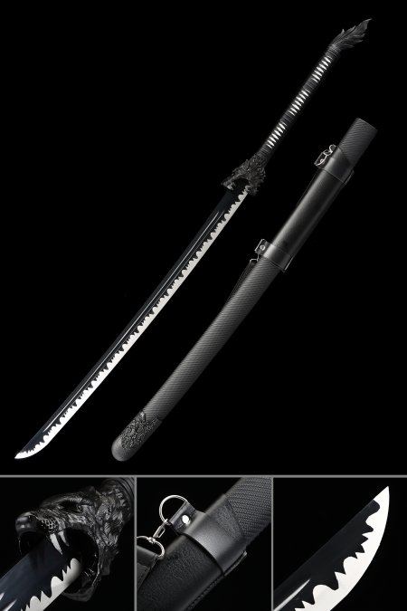 Handmade Japanese Katana Sword With Black Blade And Scabbard