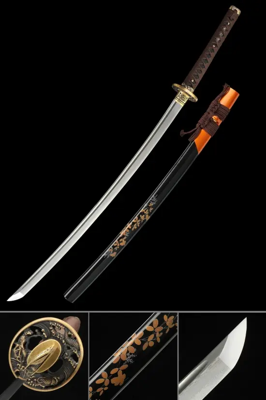 Handmade Japanese Samurai Sword With Damascus Steel Blade And Dragon Tsuba