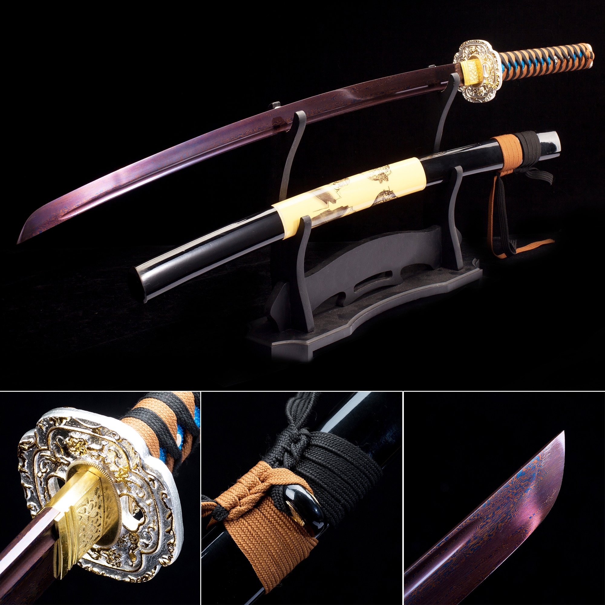 Handmade Pattern Steel Purple Blade Sharpening Japanese Katana Samurai ...