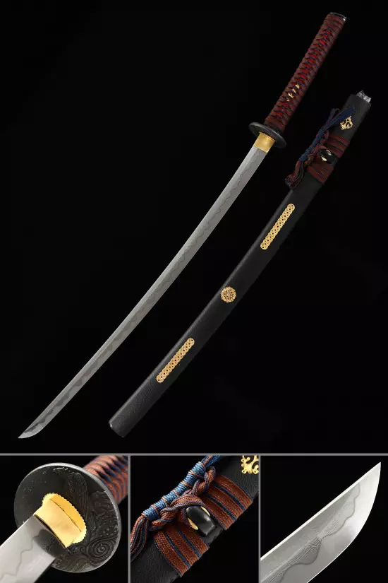 Handmade Japanese Katana Sword Damascus Steel With Black Scabbard