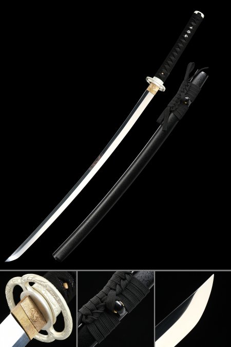 Handmade Full Tang Japanese Katana Sword 1095 Carbon Steel With Black Scabbard
