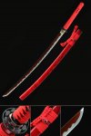 Red Blade Katana, Handmade Japanese Samurai Sword Spring Steel With Red Scabbard