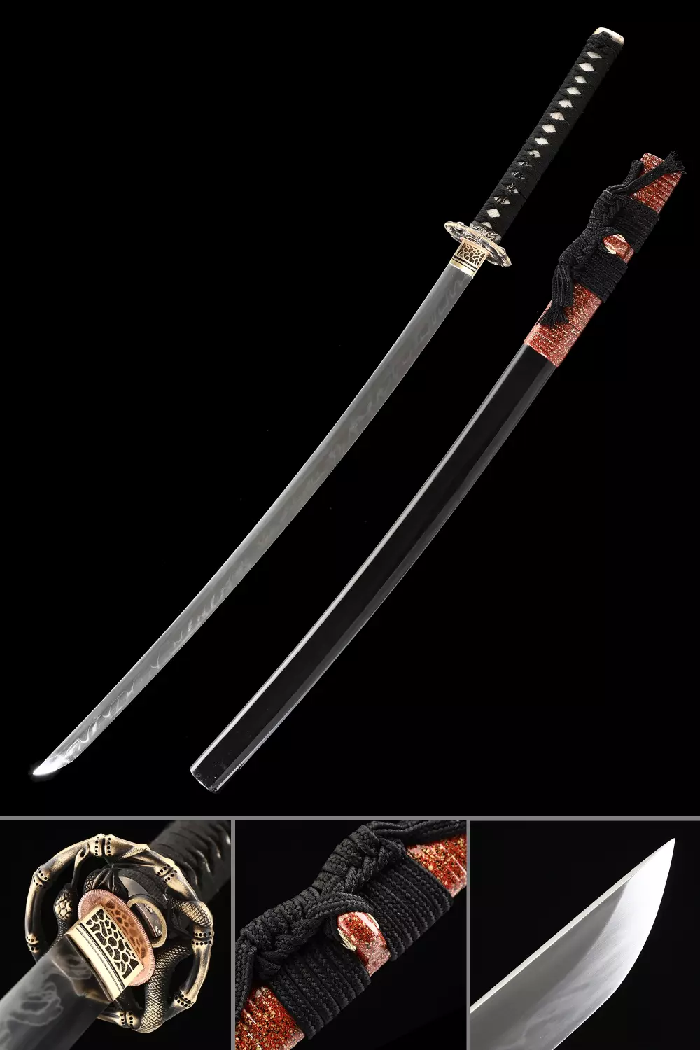 Katana Premium  Espada Samurái Japonesa Hecha A Mano T10 Doblada Arcilla  Acero Templado Real Hamon Con Serpiente Tsuba - TrueKatana