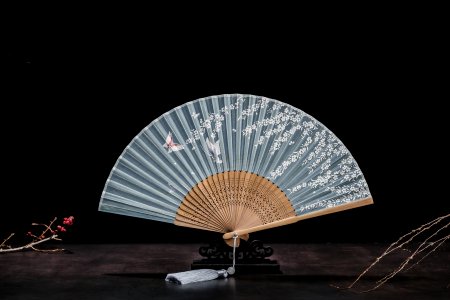 Japanese Folding Silk Fan With Bamboo Frame For Decoration