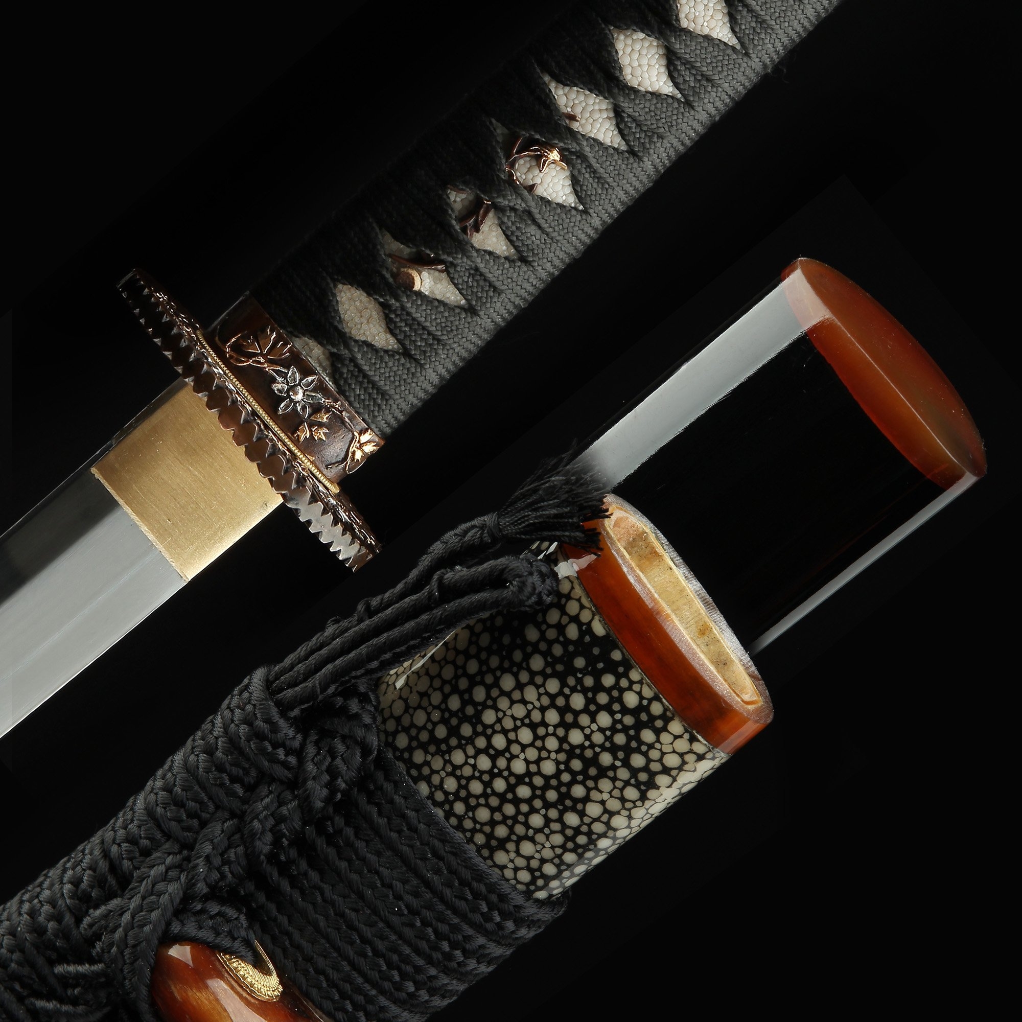 Handmade Gold Sunflower Tsuba Real Katana Japanese Samurai Swords With