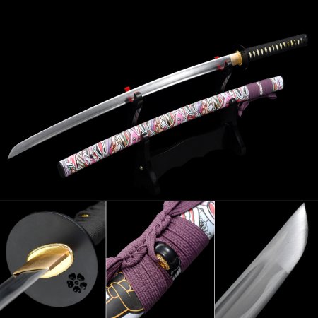 Handmade 1060 Carbon Steel Real Japanese Katana Sword With Multi-colored Scabbard And Alloy Tsuba