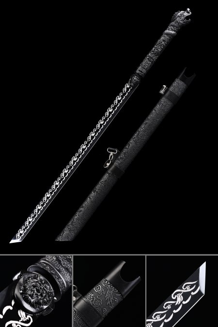 Handmade High Manganese Steel Black Blade Full Tang Japanese No Guard Ninjato Ninja Sword
