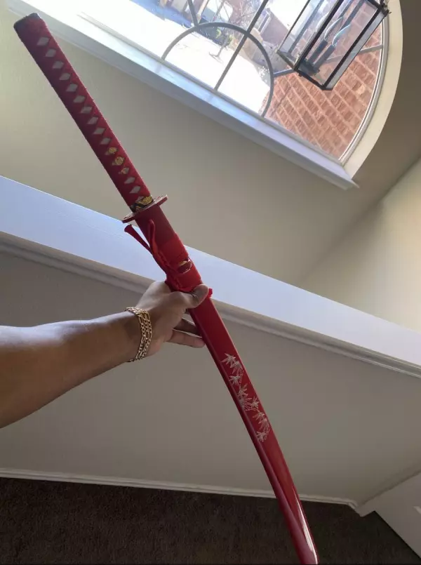 Handmade Japanese Katana Sword 1045 Carbon Steel With Red Scabbard