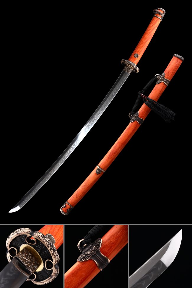 Shin Gunto Replica in T10 Carbon Steel with Orange Rosewood Saya - WW2 Japanese Officer Sword