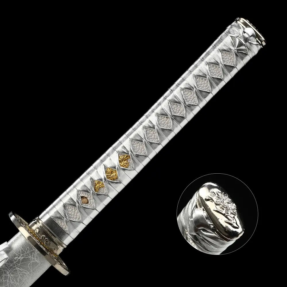 Silver Katana | Handmade Full Tang Katana Sword 1065 Carbon