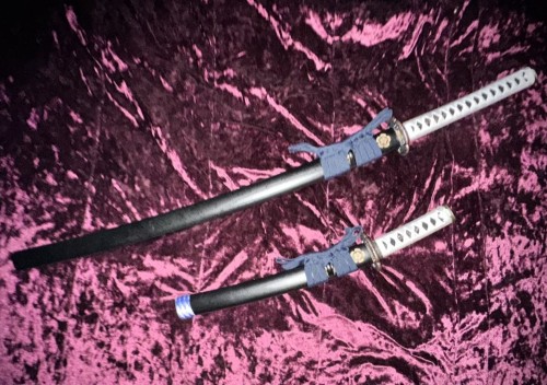 Handmade Japanese Katana And Tanto Sword Set With Blue Blade