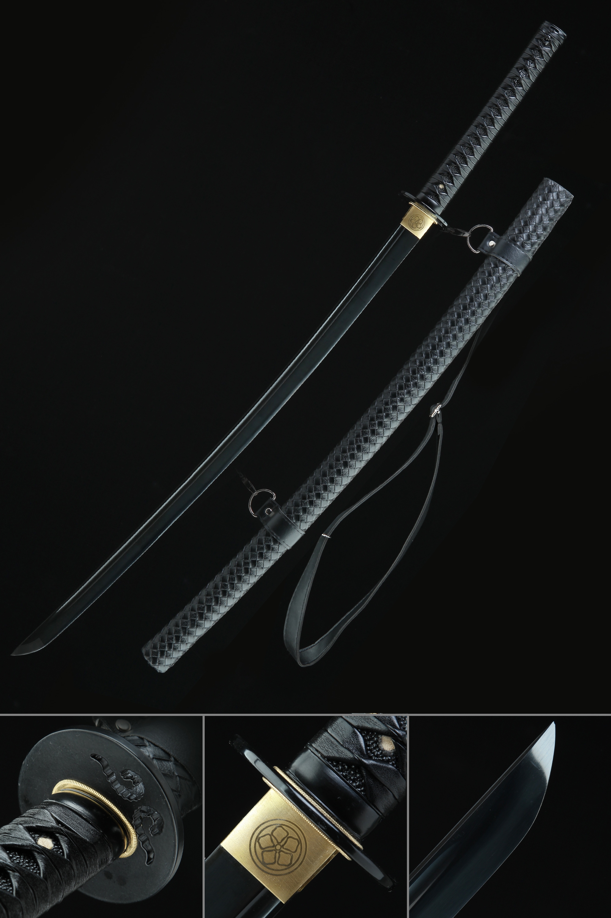 Handmade Japanese Katana Sword 1060 Carbon Steel With Black Blade And Strap