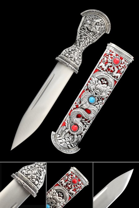 Antique Tibet Knife, Double Edge Blade Knife Self Defense