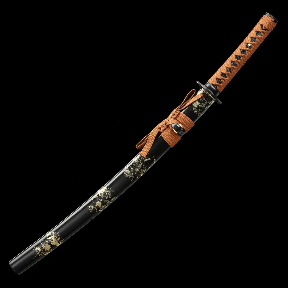 1060 Carbon Steel Wakizashi with Black Lacquer Saya - Orange Ito