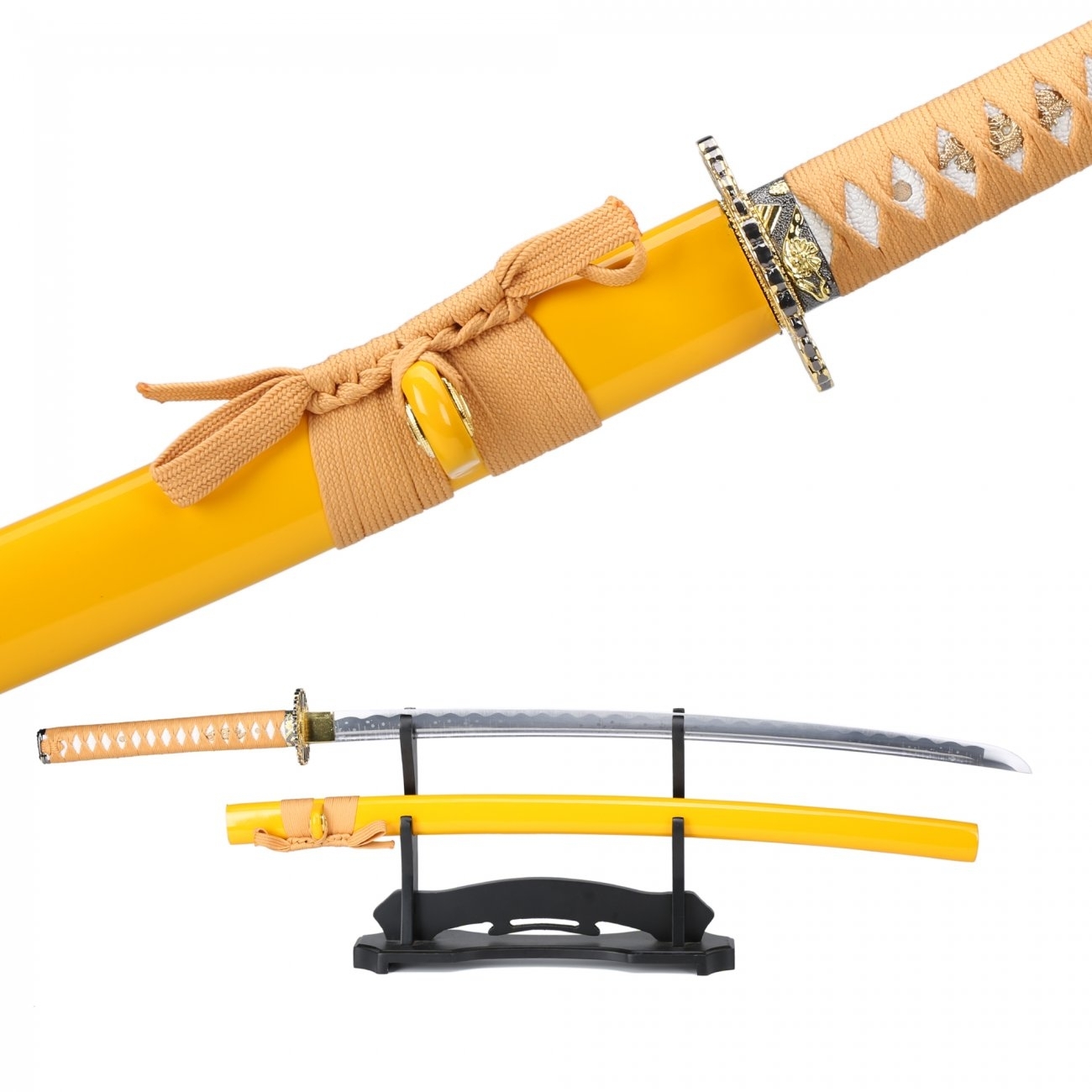 Handmade Carbon Seel Real Japanese Katana Samurai Swords With Yellow Scabbard Truekatana 7919