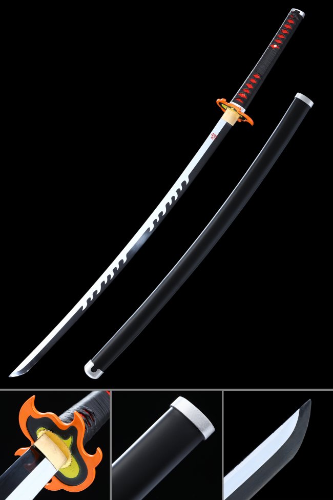 Tanjiro Hinokami Kagura Sword - Kimetsu No Yaiba Nichirin Replica, 1045 Carbon Steel, Fire Tsuba