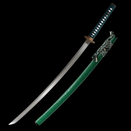 Handmade Full Tang Katana Sword Damascus Steel With Green Scabbard