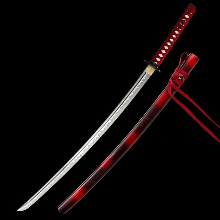 Handmade Full Tang Japanese Katana Sword 1095 Carbon Steel With Red Scabbard