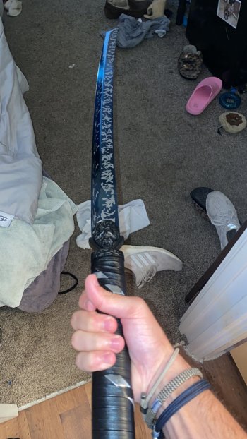 Handmade Japanese Katana Sword High Manganese Steel  No Guard With Blue Blade