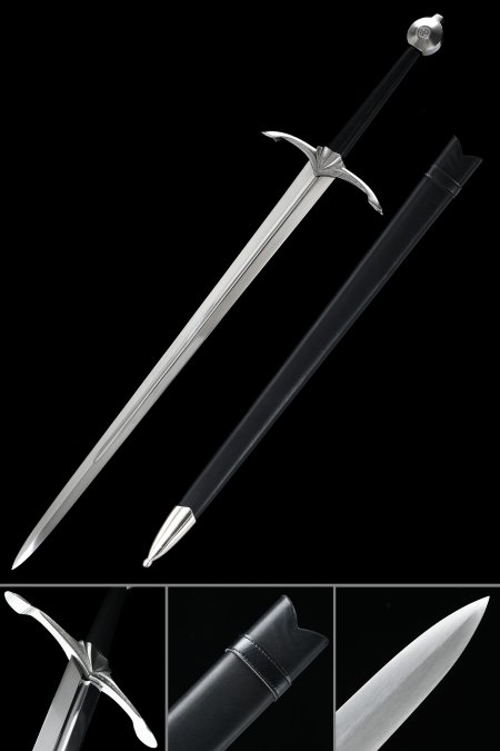 Handmade Bastard Sword With Black Pu Leather Saya