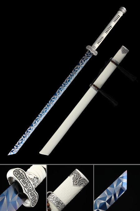 Handmade Japanese Straight Edge Sword With Blue Blade