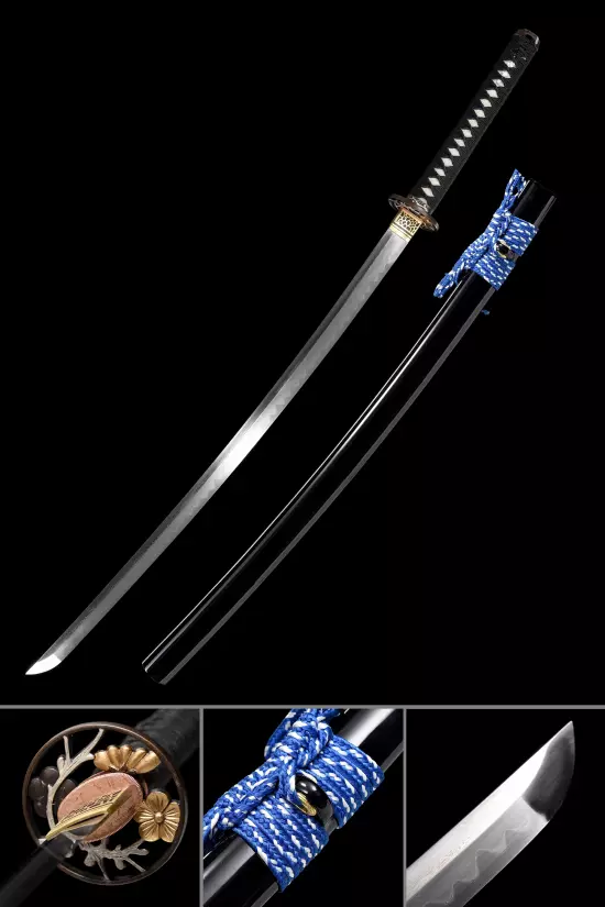 Handmade Japanese Katana Sword Damascus Steel With Flower Tsuba