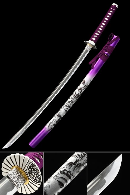 Hand-forged 1065 Carbon Steel Japanese Samurai Sword With Purple Saya