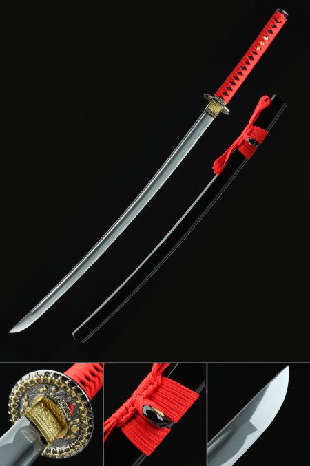 Handmade Japanese Katana Sword 1045 Carbon Steel With Red Handle
