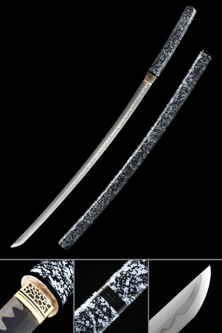 Épée Shirasaya Katana Faite à La Main T10 Argile Pliée En Acier Trempé Pleine Soie Sans Tsuba