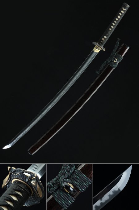 Handmade Full Tang Japanese Katana Sword With Black Saya