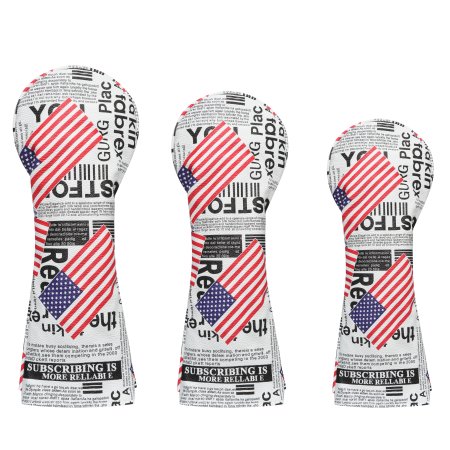 Vintage Newspaper Style Golf Wood Headcovers Set - White