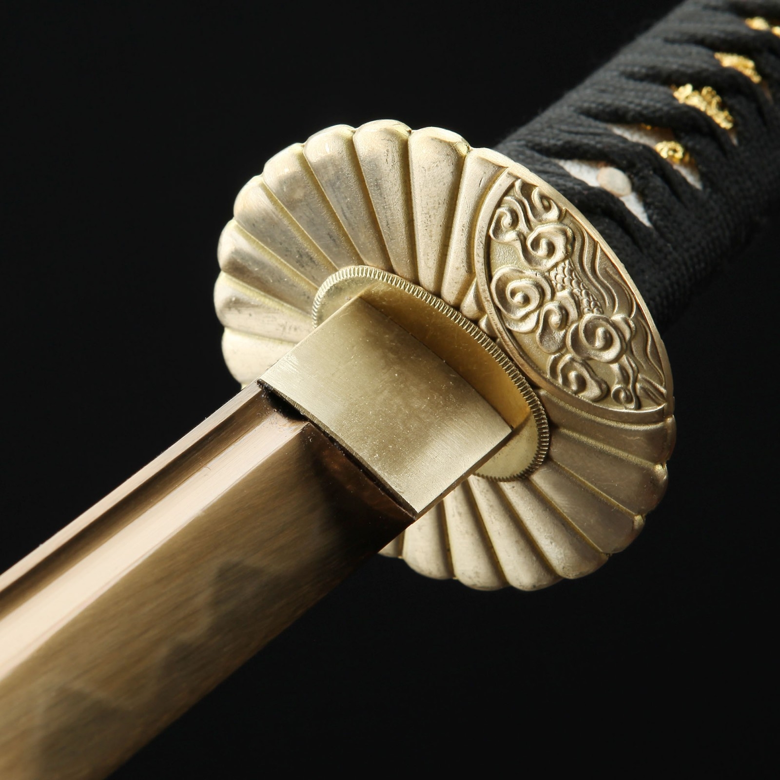 Handmade Gold Blade Sunflower Tsuba Katana Samurai Swords With Red