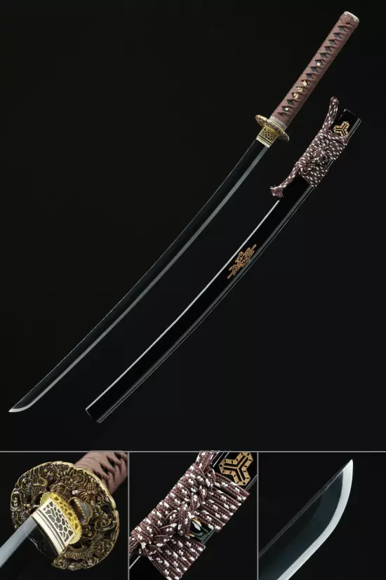 Handmade Japanese Katana Sword Full Tang With Black Blade