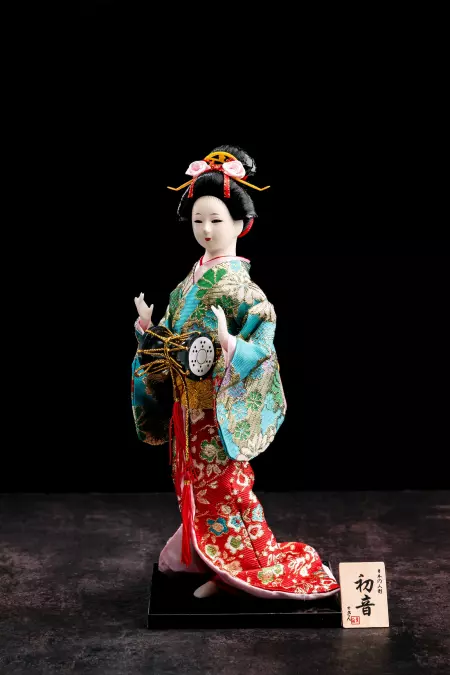 Japanese Geisha Doll With Traditional Vintage Kimono