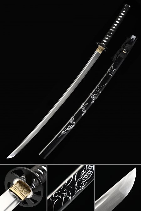 Épée Katana Japonaise Faite à La Main En Acier Au Manganèse Avec Fourreau De Dragon