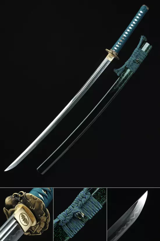 Handmade Japanese Katana Sword T10 Folded Clay Tempered Steel Full Tang