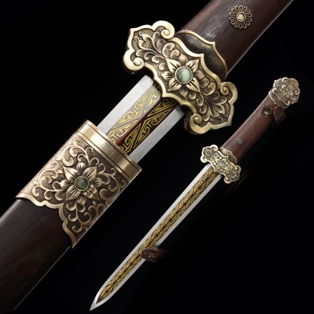 Handmade Pattern Steel Red Blade Chinese Han Dynasty Sword With Wenge Scabbard