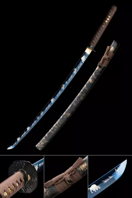 Handmade Japanese Samurai Sword Full Tang With Blue Blade
