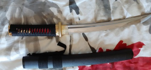 Handmade Japanese Short Tanto Sword 1045 Carbon Steel With Black Scabbard