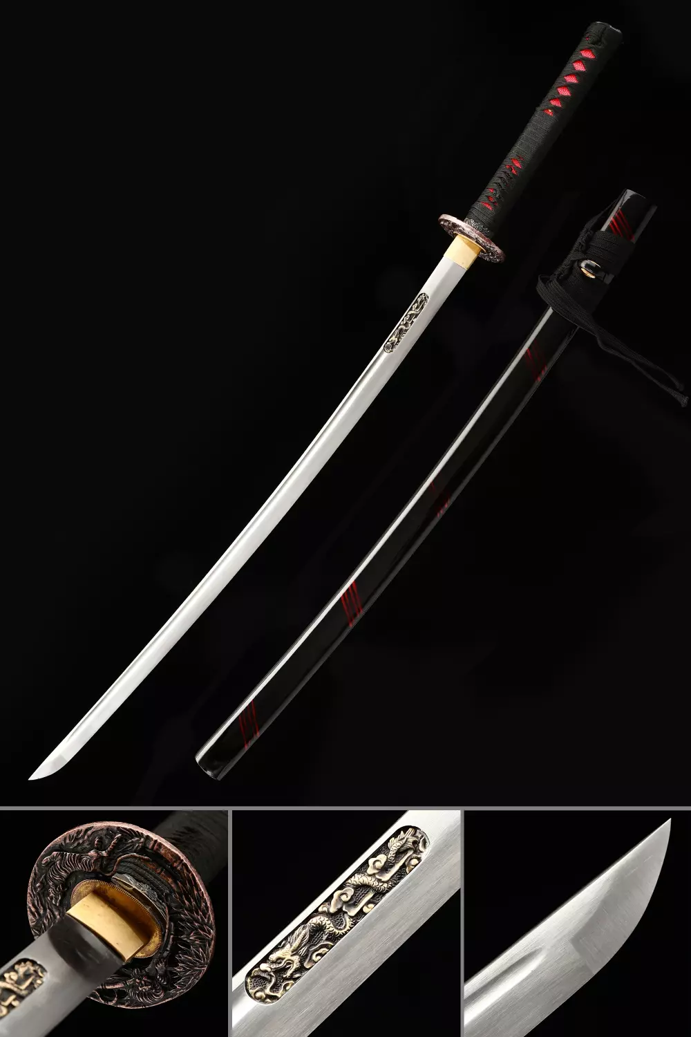 Full Tang Katana | Manganese Steel Full Tang Katana with Black-Red