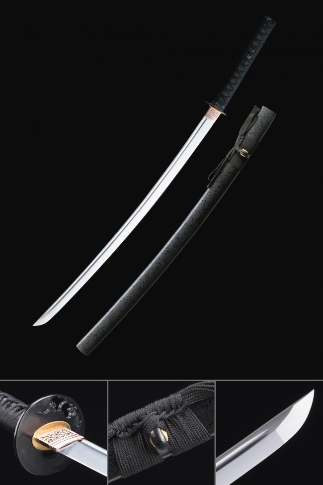 Nihonto-Style Katana in Manganese Steel with Black Lacquer Saya and Alloy Tsuba