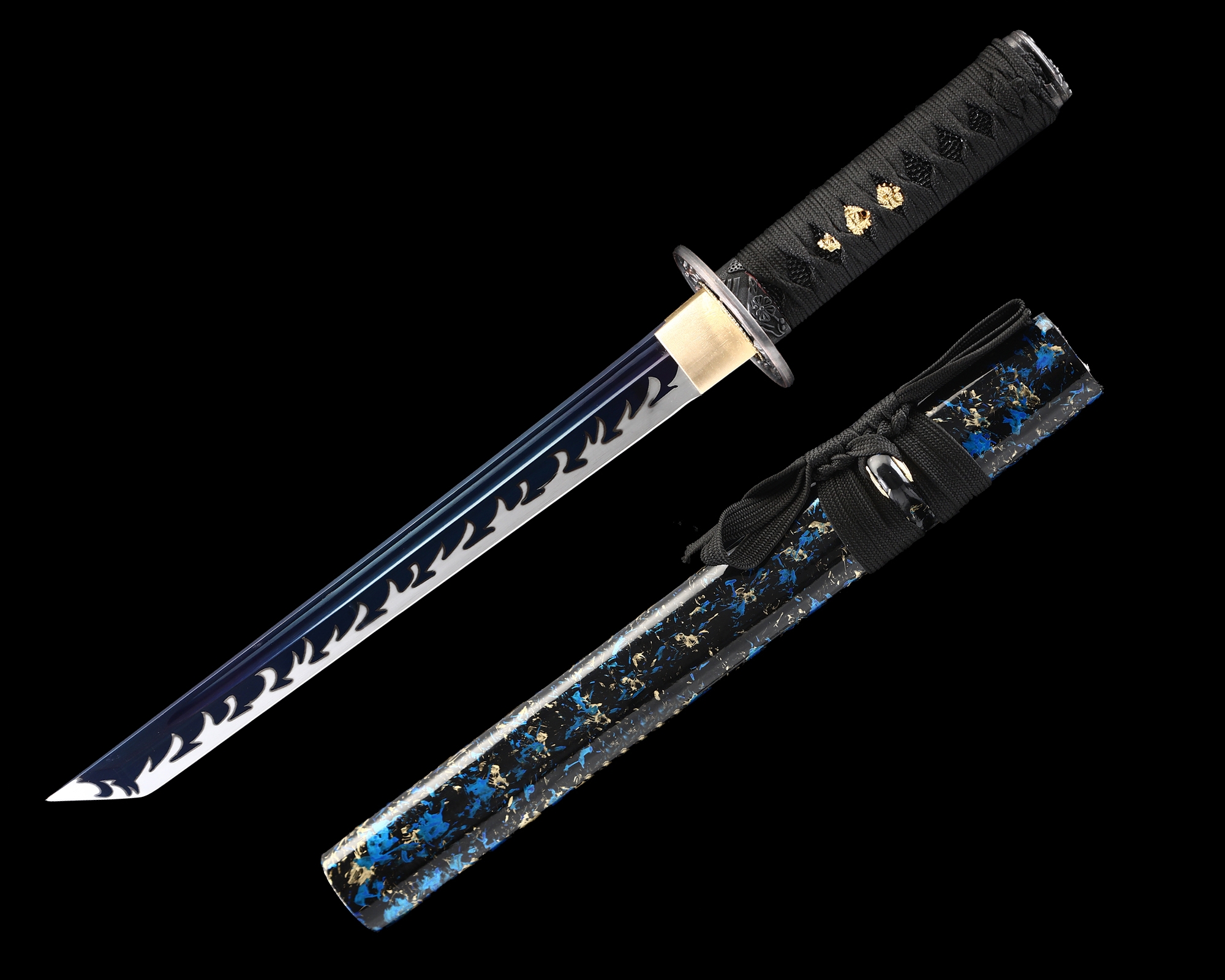 Short Ninja Sword | High Manganese Steel Tanto with Blue Flame