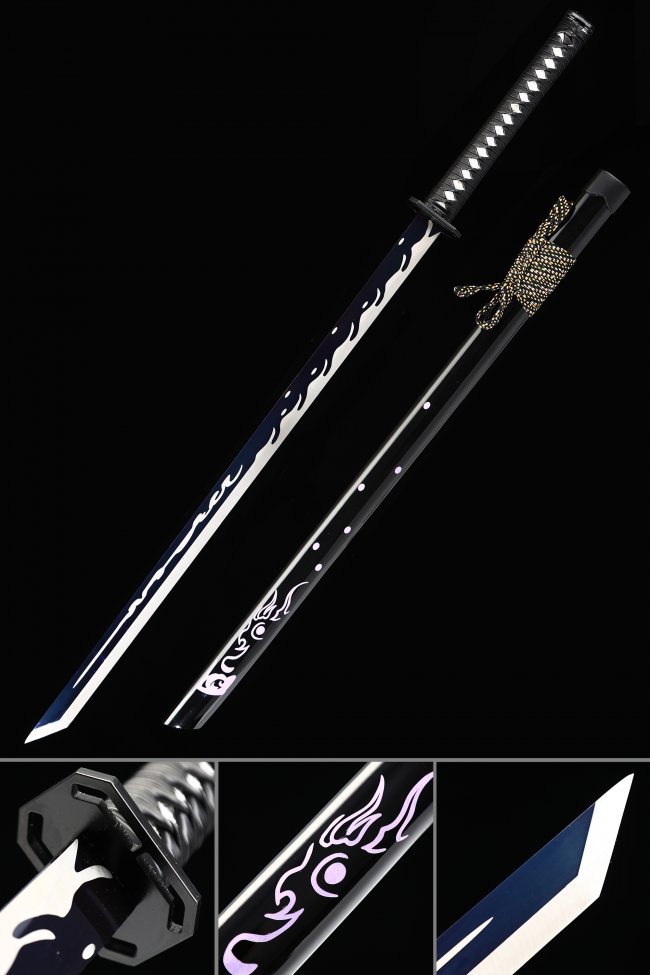 Manganese Steel Ninjato Blue Blade with Flame Engraving - Obanai Demon Slayer Replica Sword