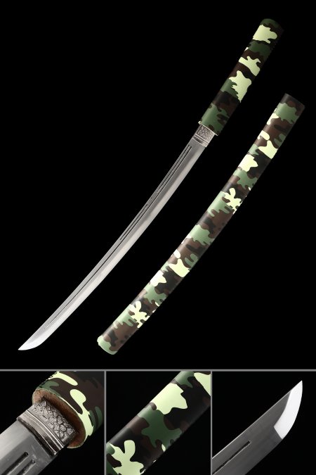 Handmade Japanese Shirayasa Wakizashi Swords Without Tsuba With Camouflage Scabbard