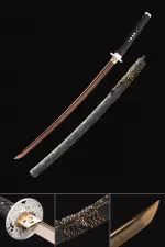 Handmade Japanese Samurai Sword T10 Carbon Steel Clay Tempered With Golden Blade