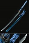 Handmade Japanese Katana Sword High Manganese Steel With Blue Scabbard Extra Long